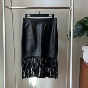 Leather Fringe Black Skirt